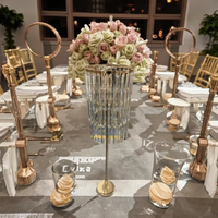 Haute qualité métal or lustre décor de Table pour les mariages cristal fleur affichage toile de fond support extérieur événement fournitures