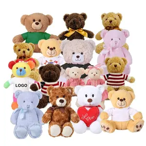 Urso de pelúcia macio, brinquedo de pelúcia enchido com logotipo, camisetas de mini urso de pelúcia personalizado barato