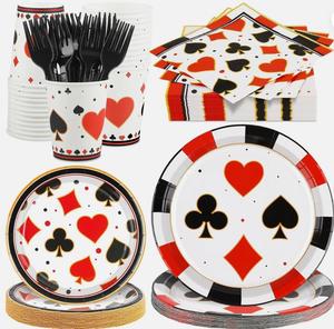 Juego de Vajilla para Fiesta de Cumpleaños con Temática de Casino de 144 Piezas, con Platos, Servilletas, Vasos y Cubiertos, para 24 Personas, Platos de Póker - Product Image 2