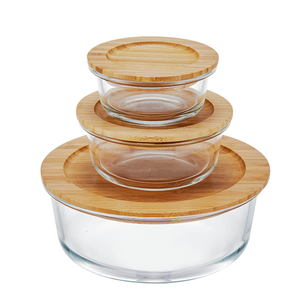 Glass Wood Lunch Box Bento Bamboo lid Storage Glass   Food Container Wooden Lid