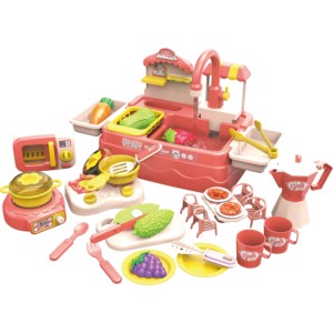 Jouets de <span class=keywords><strong>cuisine</strong></span> de simulation pour enfants d'âge préscolaire, machine à laver la vaisselle en plastique à circulation d'eau électrique, évier de jeu d'imitation pour garçons - Product Image 1