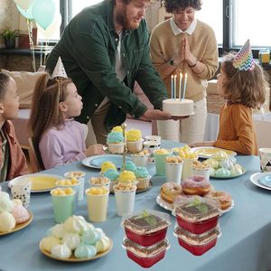 50 علبة صغيرة مربعة للاستعمال مرة واحدة 5 أونصة من رقائق الألومنيوم الحمراء بأغطية مواد حيوانات أليفة حاويات تشيز كيك كب كيك - Product Image 4