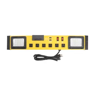 6-Outlet Power Strip with LED Worklight Surge Protector 4ft Cord with Dual Smart USB use for Workshop Garage Office Home