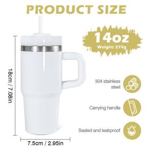 Vaso Térmico de Acero Inoxidable 304 de 14 oz para Sublimación, Grado Alimenticio, para Café, Uso Doméstico, Viajes y Camping, con Pajita y Asa - Product Image 2