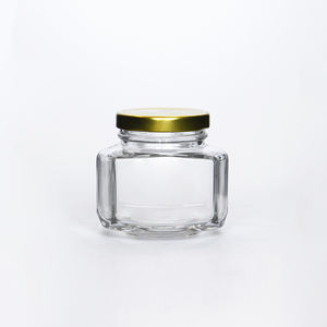Haute Silex Vide Récipient En Verre Ovale Bocal En Verre Hexagonal Avec Or Couvercle De <span class=keywords><strong>Cosse</strong></span> En Métal Pour La Confiture - Product Image 2