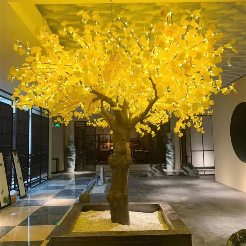 Modern büyük sarı Ginkgo ağacı modelleme lambası dev LED ev bahçe dekorasyonu Bar peyzaj ışığı