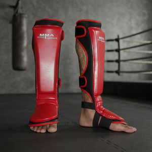 Protège-tibias et protège-pieds de grappling MMA légers, personnalisables avec logo sérigraphié, pour arts martiaux, noir et rouge, en EVA et polyester, unisexe, vente en gros - Product Image 2