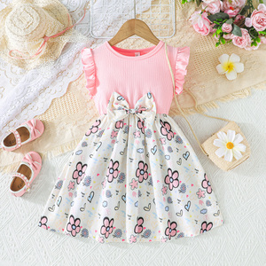Ropa para Niños de 4 a 8 Años, Vestido de Verano con Estampado de Flores y Lazo, Elegante, Transpirable y Ecológico - Product Image 1