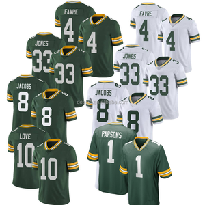 Camisetas Deportivas de Fútbol Americano para Hombre, Color Verde, 8 Josh Jacobs, 4 Brett Favre, 33 <span class=keywords><strong>Aaron</strong></span> <span class=keywords><strong>Jones</strong></span>, 1 Micah Parsons, Mangas Cortas - Product Image 1