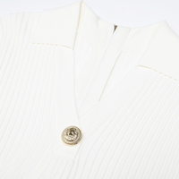 Robe Courte Chic en Maille Col V pour Femme, Manches Courtes, Col Polo, Boutons Dorés, Coupe Évasée Côtelée, Robe d'Été Décontractée Chic pour Femme