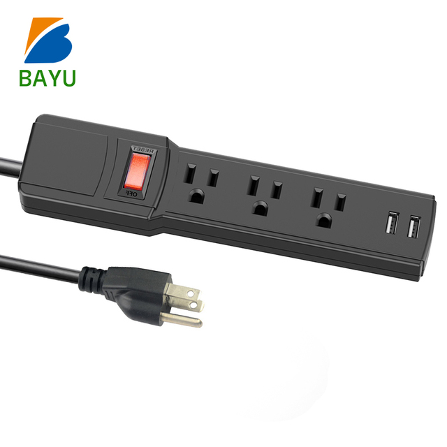 3 AC US Power Strip  Hanging on Desktop US Standard Power Outlet 2 USB Charge with Overload Switch Desktop Office Socket