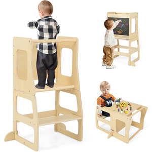 Torre de Aprendizaje de Cocina 3 en 1 Montessori, Taburete de Cocina para Niños <span class=keywords><strong>con</strong></span> Pizarra para Encimera de Baño - Product Image 1