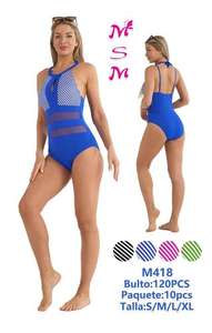 Costume da bagno intero da donna Msm a righe in spandex e poliestere UPF50+ senza maniche con scollo a V, modello Pull On, per spiaggia, taglie S M L XL - Product Image 1