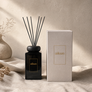 Aikun Low MOQ Fast Turn Ecommerce XL Tall Glass <b>Reed</b> <b>Diffuser</b> Set Gold Foil Logo Beige Box Any Scent Long Lasting for Home - Product Image 1