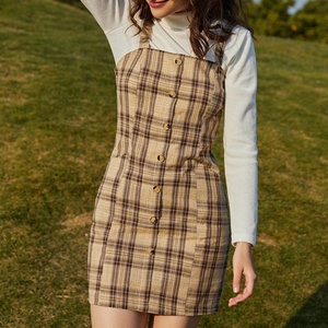 2021 más nuevo delantal de ajuste personalizado de moda botón a cuadros vestido Condole general - Product Image 5
