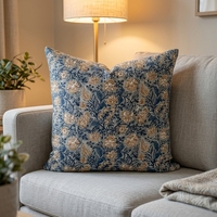 Housse de coussin vintage bleue à motifs floraux 100 % coton, imprimé botanique, pour canapé, chaise, décoration intérieure, vente en gros