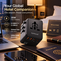 Adaptateur de voyage GaN 35W avec chargeur USB-C PD, prise universelle pour EU, UK, US, AU, fabricant OEM ODM