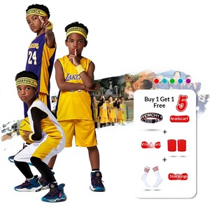 Ensemble de maillots de basket-ball pour enfants, garçons et filles, élèves de maternelle et d'école primaire, joueur <span class=keywords><strong>star</strong></span> n° 24, manches courtes, polyester, performance - Product Image 1