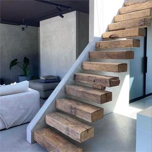 <span class=keywords><strong>Escaliers</strong></span> flottants en bois modernes de qualité supérieure avec conception de contremarche ouverte Bandes de roulement en bois dur durables Cadre en acier robuste - Product Image 5