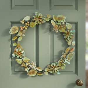 Corona Floral Metálica Rústica Hecha a Mano, Decorativa, Redonda, Sin Iluminación, para Colgar en la Pared - Product Image 2