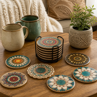 Ensemble de 8 dessous-de-verre bohèmes Mandala |   Contreplaqué peuplier imprimé UV acrylique 2 couches |   Décoration de table de bar ou de cuisine style bohème |   Cadeau personnalisable