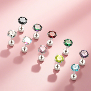 ต่างหูแฟชั่นทรงกลมประดับ<span class=keywords><strong>เพชร</strong></span>ซิคอน 5A สีสันสดใส วัสดุไทเทเนียม ASTM F136 สำหรับเจาะกระดูกแบบแบน เหมาะสำหรับผู้หญิง - Product Image 2