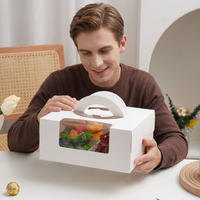 Boîte à gâteau en papier kraft de qualité alimentaire à 4 compartiments avec poignée, pelliculage brillant et impression offset dorée