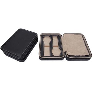 Boîte à montres en cuir double face multi-emplacements avec fermeture éclair, étui de voyage pour montres-bracelets en cuir, logo personnalisé imprimé, vente en gros - Product Image 4
