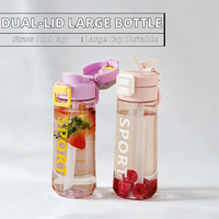 Nouvelle Bouteille en Plastique Élastique à Double Couvercle avec Paille et Cordon, Grande Capacité, Portable, pour la Salle de Sport, Écologique, avec Poignée, Thermique, pour Boire Directement