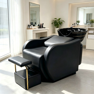 Sillón de Champú Moderno Negro K con Detalles en Cerámica, Altura Ajustable y Base de Acero Inoxidable para Salón de Belleza, Hospital - Product Image 1