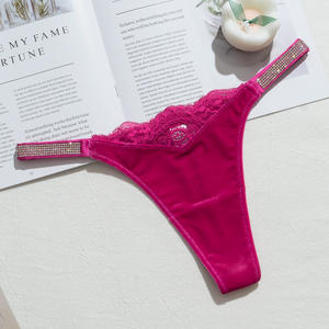 Новые бархатные кружевные трусики со стразами и поясом, трусики-стринги с заниженной талией, эластичные бразильские женские трусики - Product Image 5