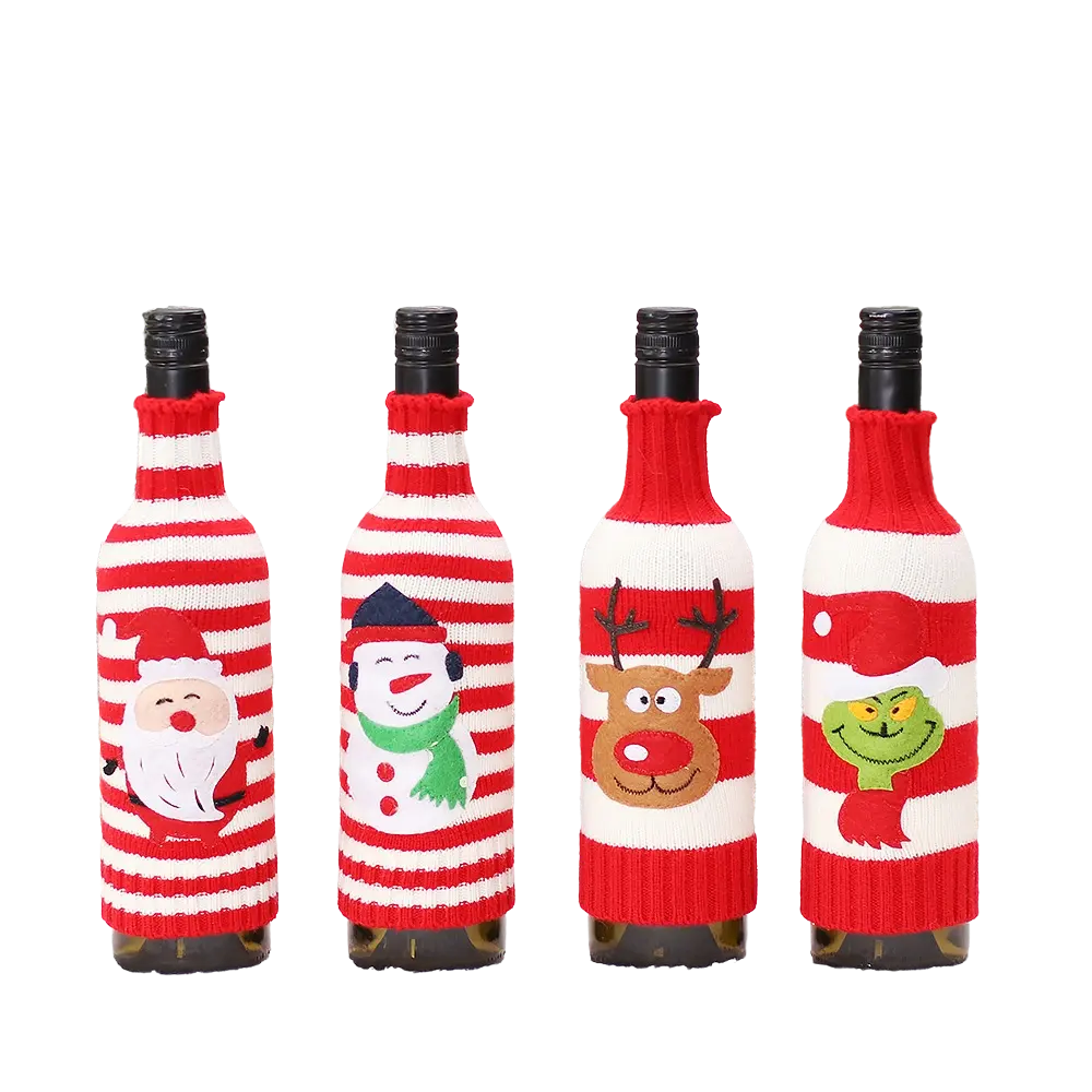 28*10*0.3CM New Christmas Decorations Striped Knit Red Wine Bottle Cover Table Dress Up