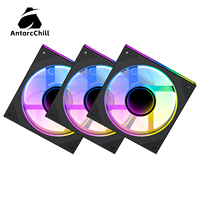 Ventilador AntarcChill de 120 mm, Negro, RGB, con Rodamiento Fluido, Almohadilla de Goma para Absorción de Impactos, Bajo Ruido, para Radiador de PC, Caja de Ordenador, CPU