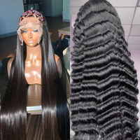 Perruque de cheveux humains lisses 12A, perruque frontale avec fermeture en dentelle suisse, perruques frontales en dentelle HD 13x4 à ondulations profondes pour femmes noires