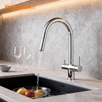 Robinet de cuisine moderne à double poignée, flexible, avec fonction WaterMark, 3 voies, pour usage hôtelier, en acier inoxydable chromé, pour eau purifiée