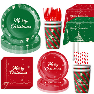 Christmas Party Supplies <b>Paper</b> Plates Cups Napkins Tablecloth 60-80 Pcs Holiday Decorations For Christmas Celebration - Product Image 1