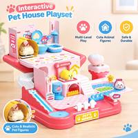 Casa de Brinquedo Magnética Surpresa para Animais de Estimação, Conjunto Interativo para Meninas e Crianças, Brinquedo de Faz de Conta de Cuidados com Animais com Elevador, Escorregador e Acessórios