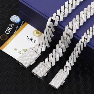 Modeketting 20mm breed, zware Cuban chain van sterling zilver, belegd met moissanite, voor heren - Product Image 1