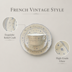 Juego de Platos de Postre de Cerámica Francesa Vintage Hechos a Mano 2026, Diseño Ovalado con Patrón de Plantas, Pintado a Mano, Apto para Microondas, Gran Venta - Product Image 1