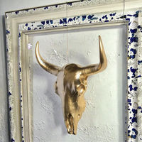 Wevista Faux Taxidermie Vache pour Crâne et Squelette de Buffle Doré Résine Tenture Murale Sculpture