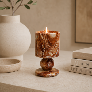 Portavelas de Mármol Rojo Monica de NANWEI, Base Esférica de Piedra Natural con Vetas de Vino, Soporte Individual para Velas de Té para <span class=keywords><strong>Hotel</strong></span> - Product Image 5