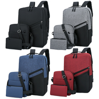 Sac à dos pour ordinateur portable avec port de charge intelligent, étanche, à fermeture éclair, pour adolescents, voyages et affaires, vente chaude en usine, ensemble de 3 pièces
