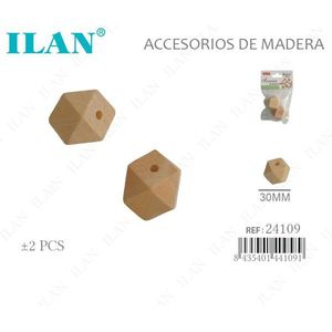 Perline in legno ottagonali Ilan da 30 mm per artigianato e creazione di gioielli - Product Image 1