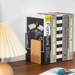 Beechwood wave pattern <b>bookend</b>, with warm and delicate wood grain, laser-engraved Chinese style water pattern desktop <b>bookend</b>. - Product Image 2