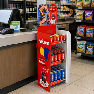 Présentoir autoportant en carton ondulé pour boissons gazeuses, présentoir couleur pour la promotion de boissons en supermarché - Product Image 3