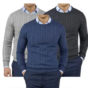 Китайская Фабрика вязаных изделий, модный мужской пуловер из 100% хлопка, вязаный толстый свитер, мужские зимние свитера на заказ