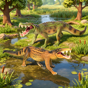 Modèles de jouets animaux en plastique solide yxs pour enfants : crocodiles terrestres anciens, lions préhistoriques à dents de sabre, loups effrayants - Product Image 2