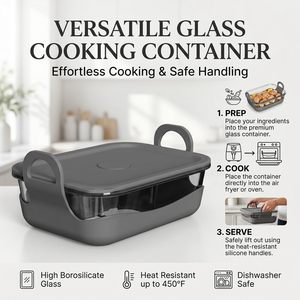 Plat à four en verre pour friteuse à air Ninja, plat en verre borosilicate avec couvercle en silicone et manchon inférieur amovible en silicone - Product Image 6