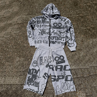 Ensemble de shorts et sweats à capuche personnalisés avec logo, en molleton zippé, style vintage, streetwear de haute qualité, imprimé intégral effet vieilli