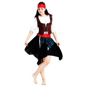 Robe de costume de <span class=keywords><strong>pirate</strong></span> pour <span class=keywords><strong>femme</strong></span> avec chapeau et accessoires pour fête d'Halloween - Product Image 2